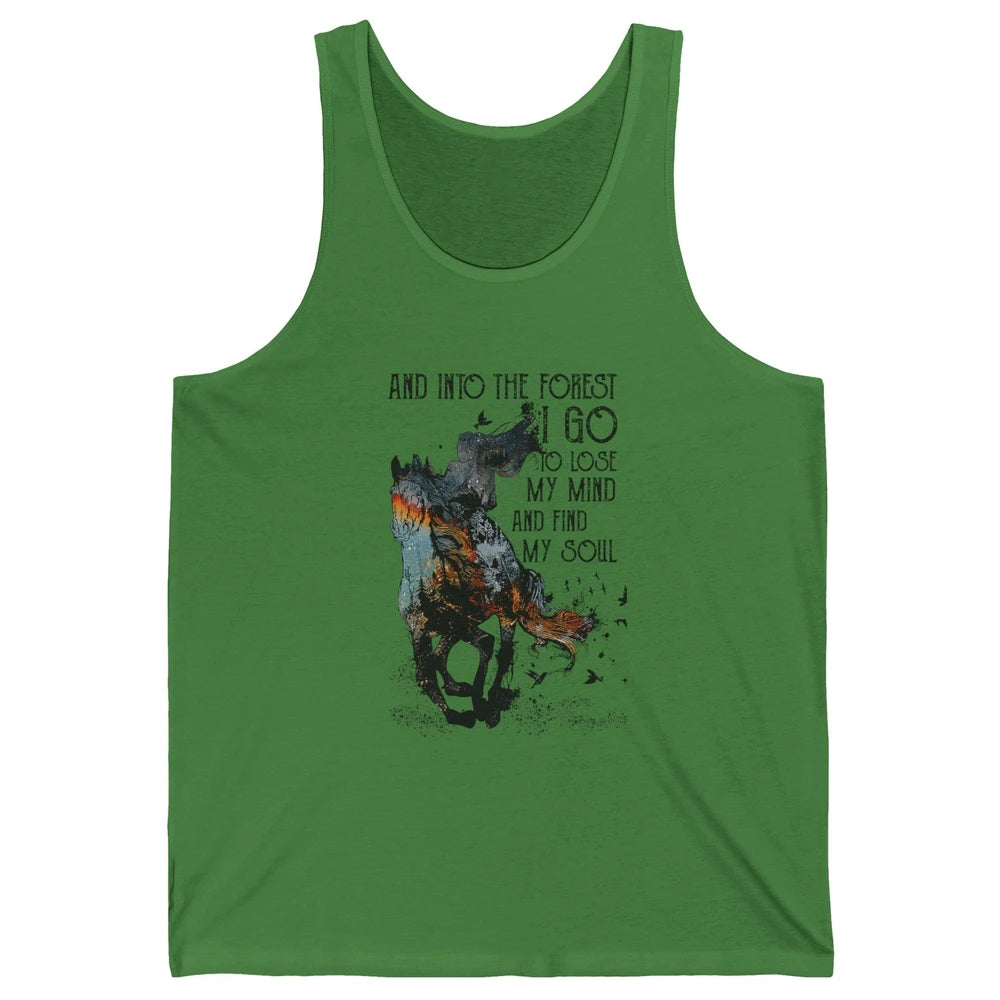 Retro Cowgirl Riding Horse Into Forest I Go Western Cowboy Unisex Jersey Tank
