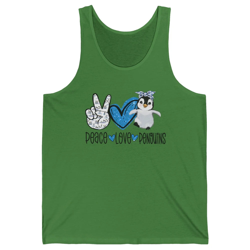 Peace Love Penguins With Headband Baby Penguins Lovers Gift Unisex Jersey Tank