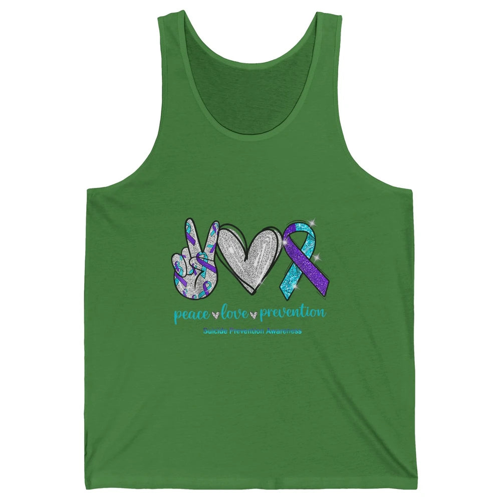 Peace Love Teal Purple Ribbon Suicide Prevention Awareness Unisex Jersey Tank