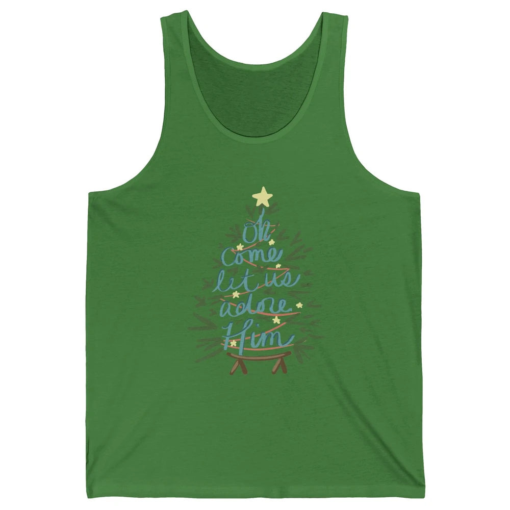Oh Come Let Us Adore Him Groovy Christmas Tree Church Xmas Unisex Jersey Tank
