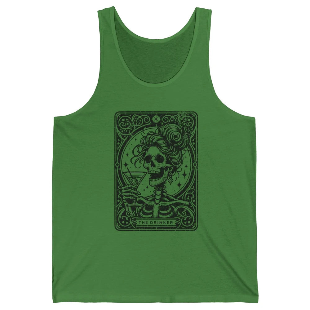 Skeleton The Drinker Tarot Card Halloween Drunk Mom Drinking Unisex Jersey Tank