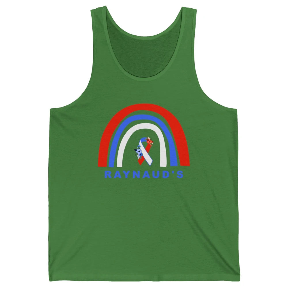 Raynaud's Syndrome Awareness Floral Red Blue Ribbon Rainbow Unisex Jersey Tank