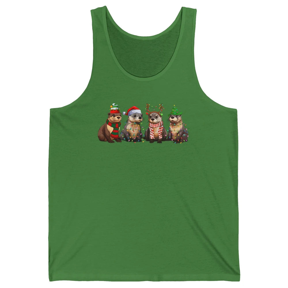 Otters Christmas Lights Sea Animal Christmas Otter Lovers Unisex Jersey Tank