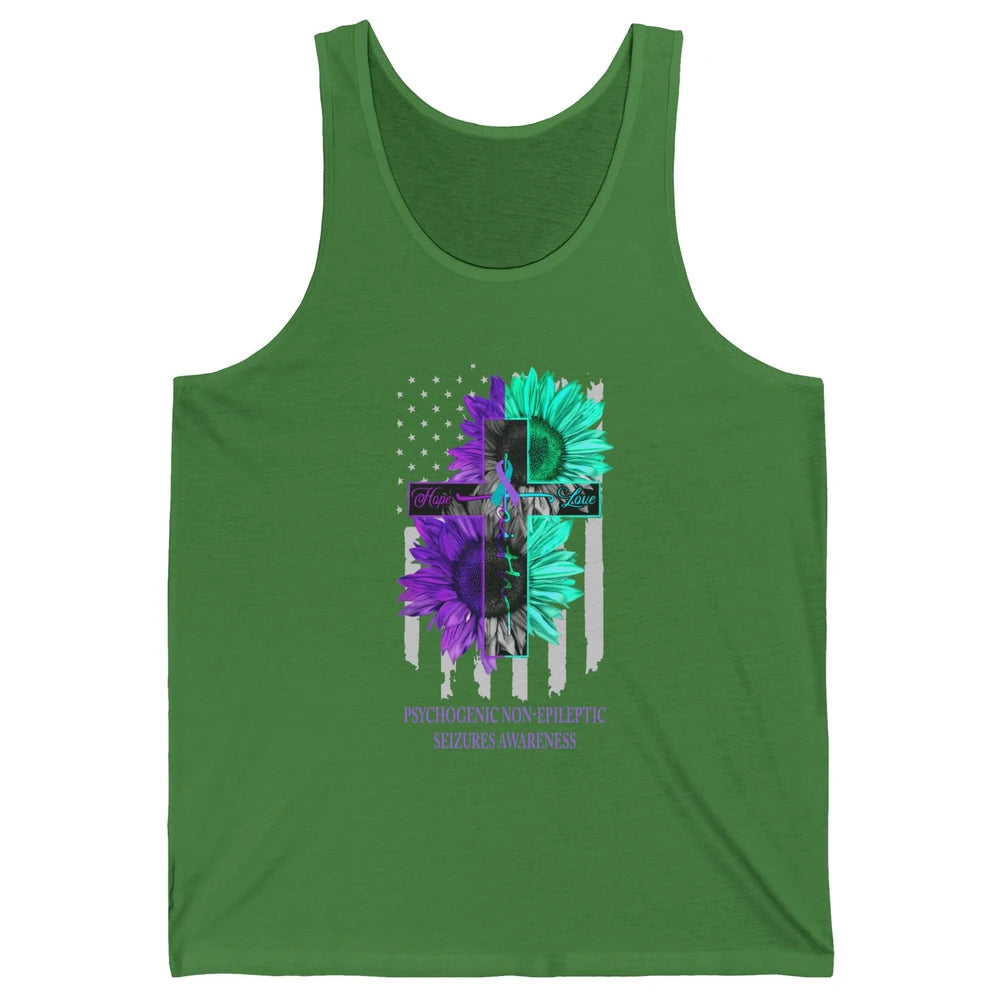 PNES Awareness Faith Hope Love Jesus Cross US Flag Ribbon Unisex Jersey Tank