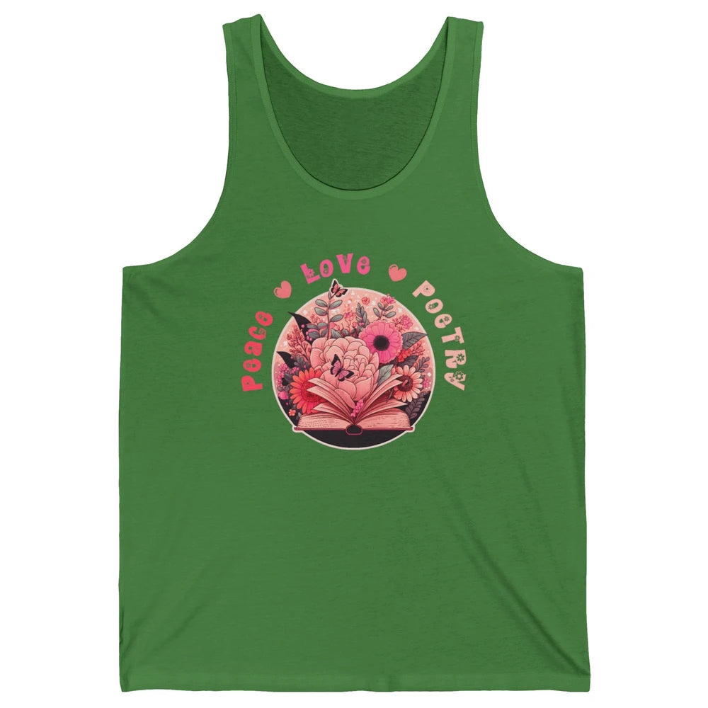 Peace Love Poetry Poets Book Readers Bookworm Reader Retro Unisex Jersey Tank