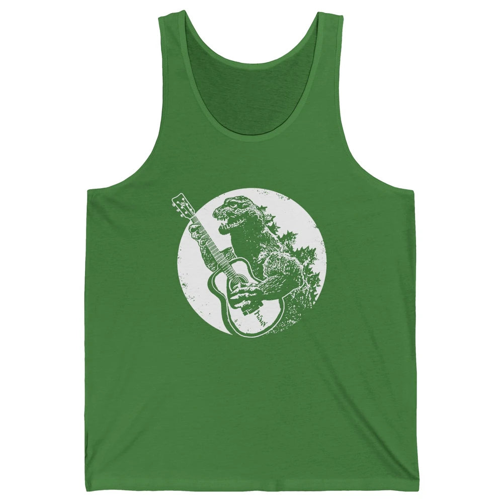 Retro Dinosaur Playing Bass Guitar T-Rex Guitarist Musician Unisex Jersey Tank