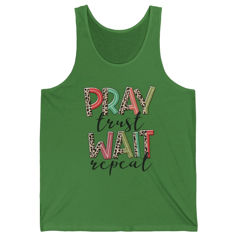 Retro Leopard Pray Wait Trust Repeat Christian Motivational Unisex Jersey Tank