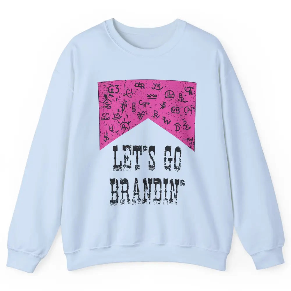Retro Cowboy Hat Let's Go Brandin' Western Country Symbols Unisex Crewneck Sweatshirt
