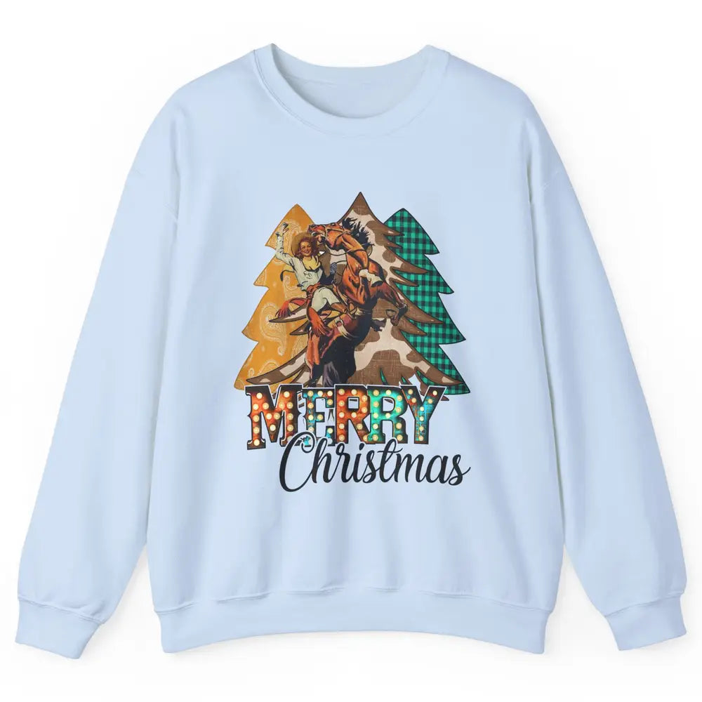 Rodeo Mom Cowgirl Christmas Tree Western Country Cowboy Gift Unisex Crewneck Sweatshirt