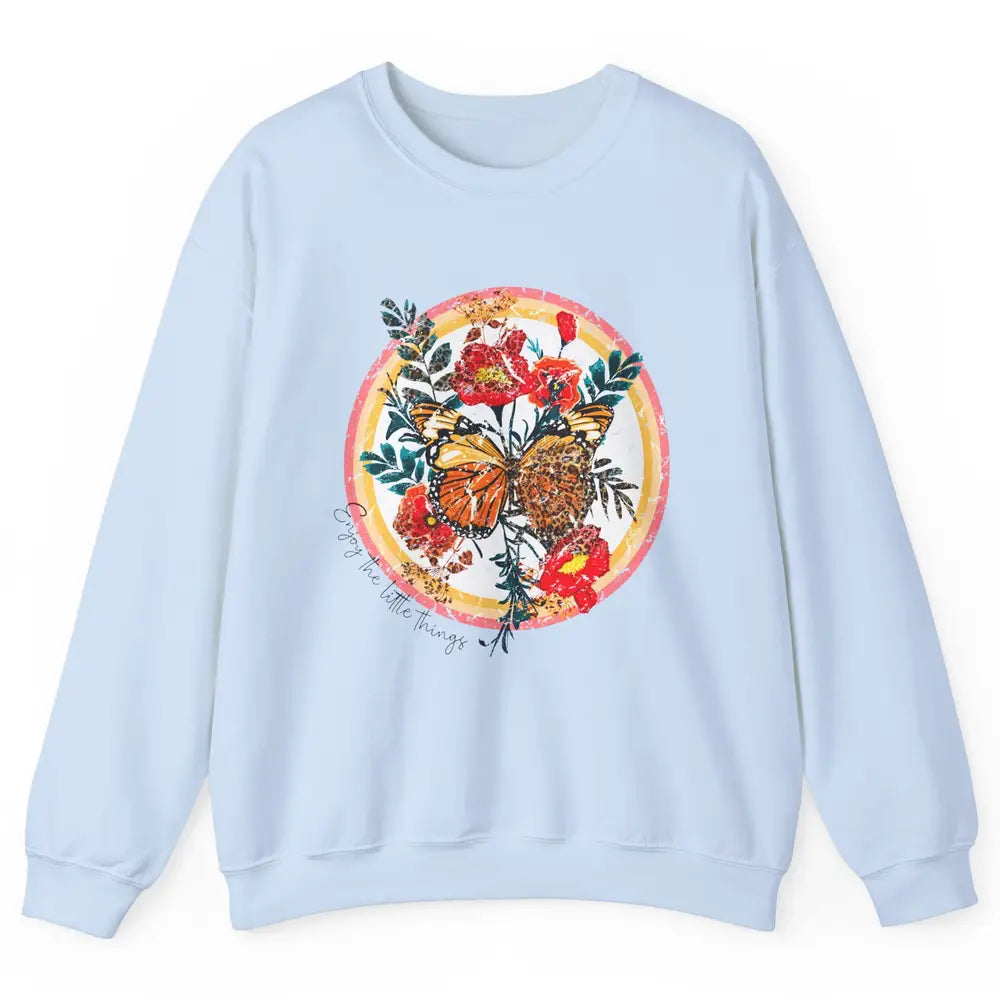 Retro Enjoy Things Butterfly Flower Mental Health Leopard Unisex Crewneck Sweatshirt