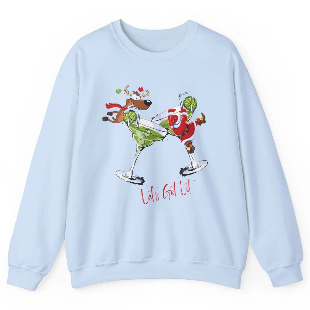 Party Santa & Reindeer Cocktail Glasses Let's Get Lit Xmas Unisex Crewneck Sweatshirt