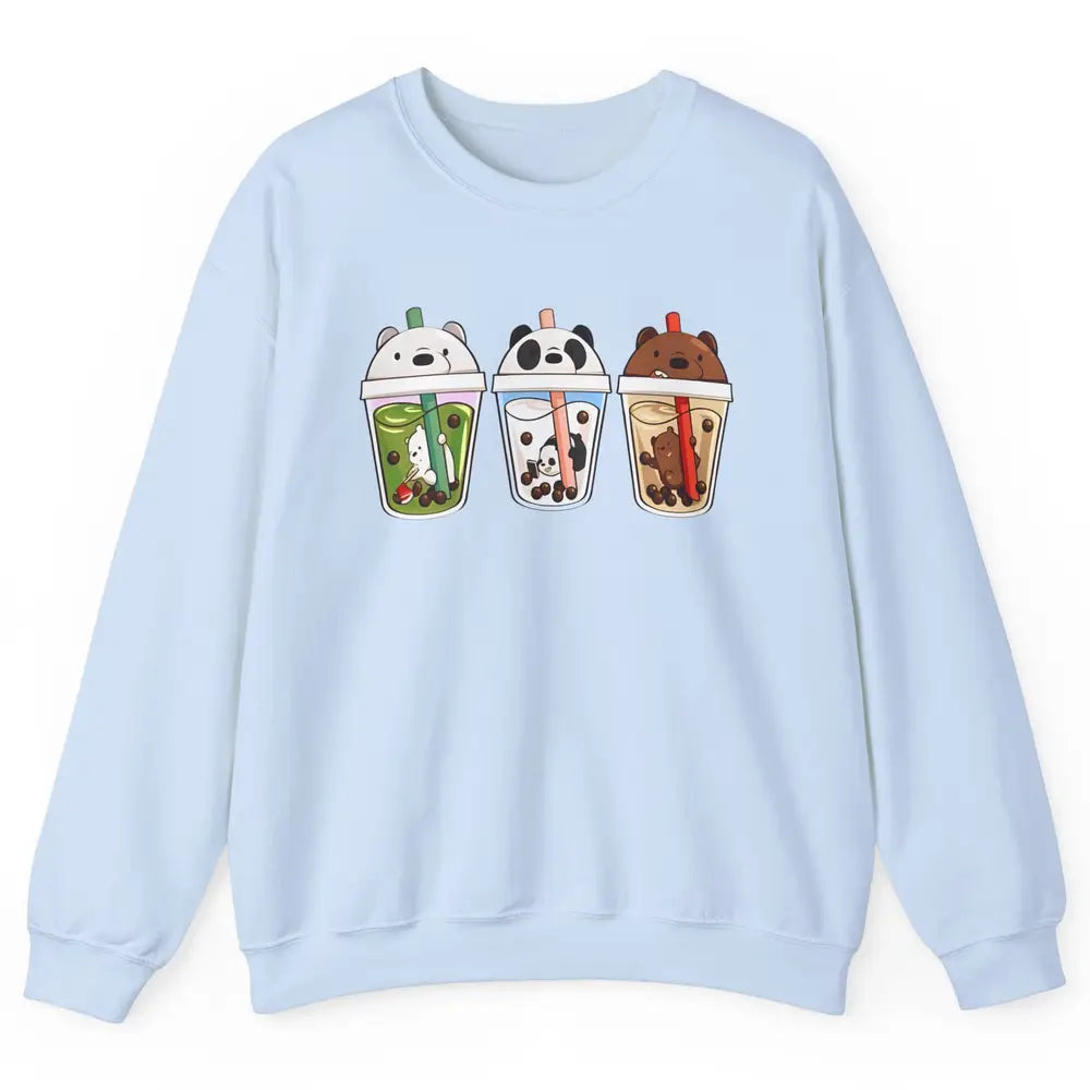 Panda Milk Tea Bears Milk Tea Animal Drinking Boba Lovers Unisex Crewneck Sweatshirt