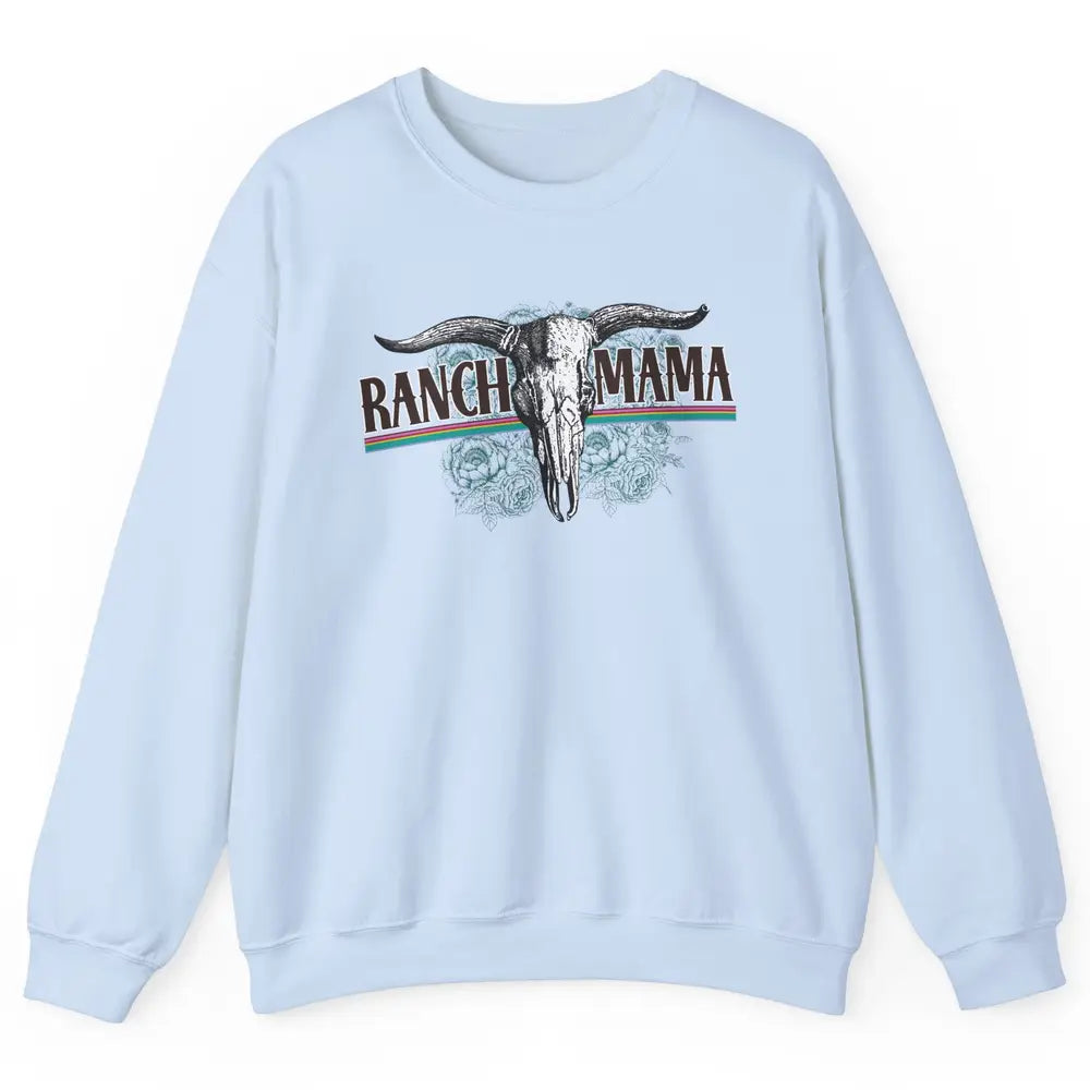 Retro Ranch Mama Highland Cow Skull Western Country Cowboy Unisex Crewneck Sweatshirt