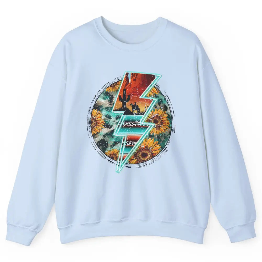 Sunflower Cowhide Cowboy Desert Lightning Bolt Western Girl Unisex Crewneck Sweatshirt