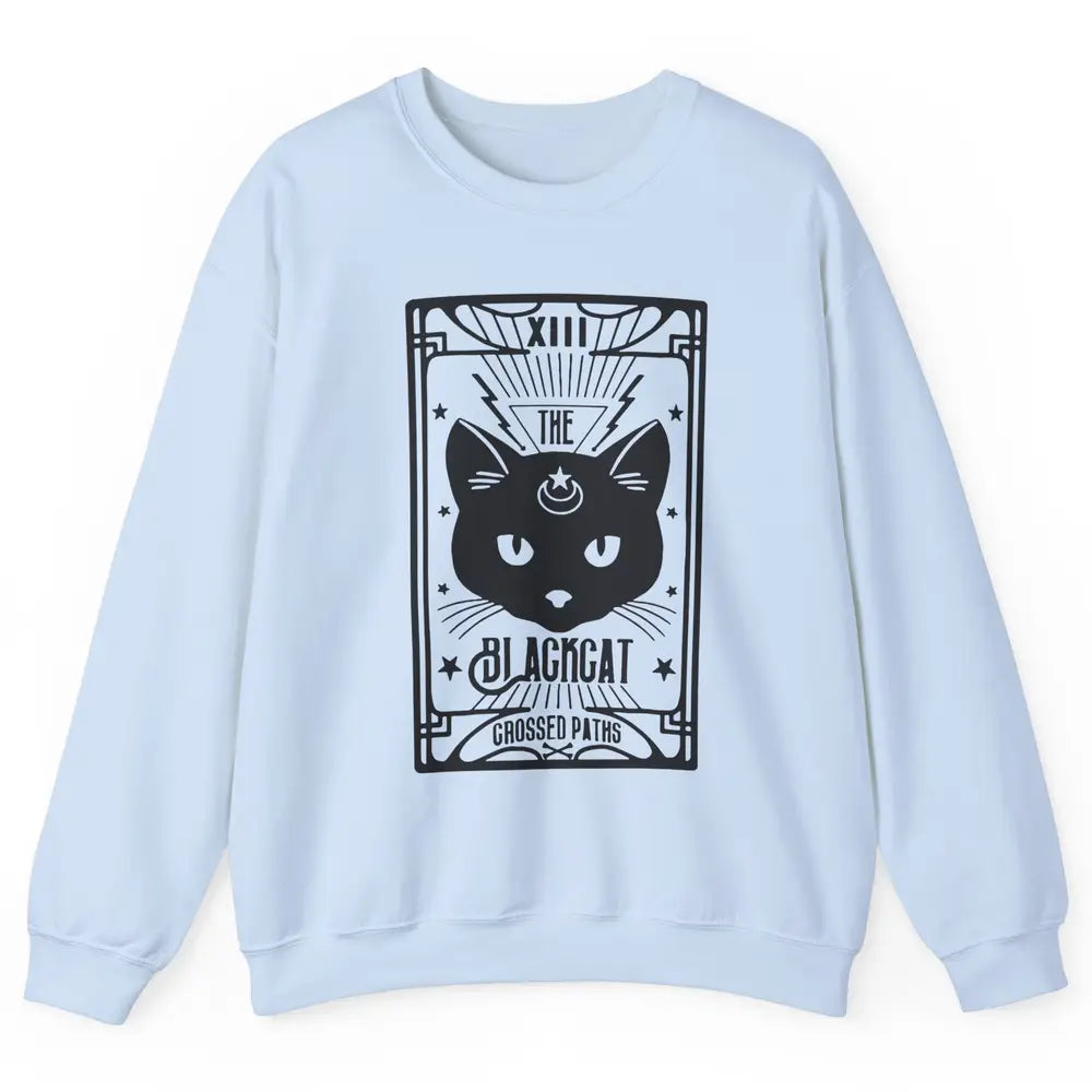 Retro Halloween Black Cat Crossed Path Tarot Card Witchcraft Unisex Crewneck Sweatshirt