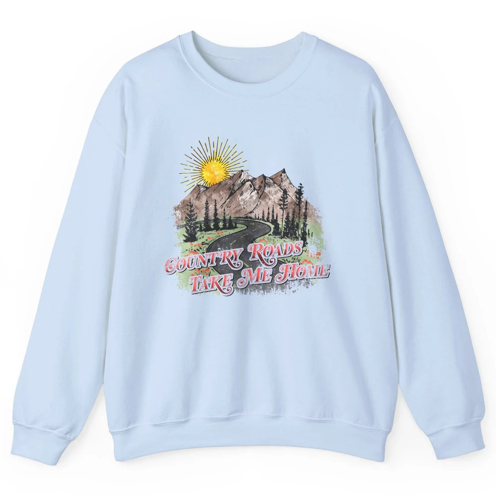 Retro Mountain Sunset Country Roads Take Me Home Western Unisex Crewneck Sweatshirt