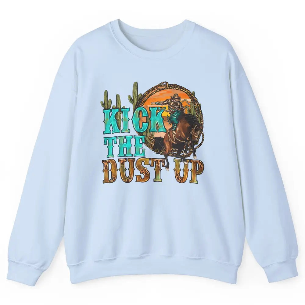 Retro Desert Cowboy Bucking Horse Kick The Dust Up Western Unisex Crewneck Sweatshirt