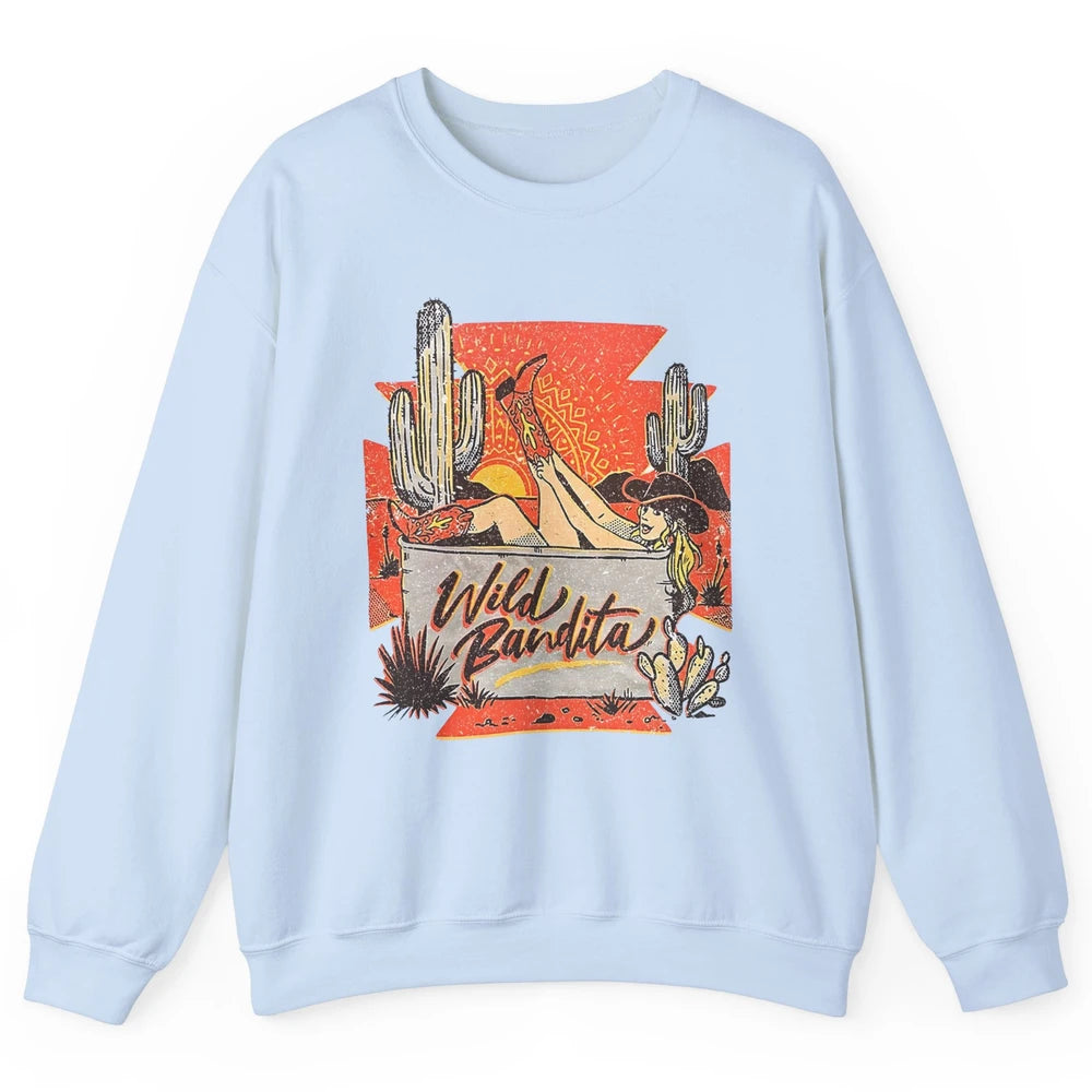 Retro Desert Cactus Cowgirl Wild Bandita Western Country Unisex Crewneck Sweatshirt