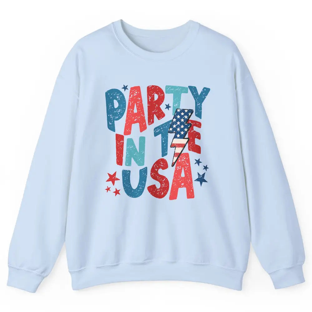 Party In The USA US Flag Lightning Bolt July 4th US Patriot Unisex Crewneck Sweatshirt