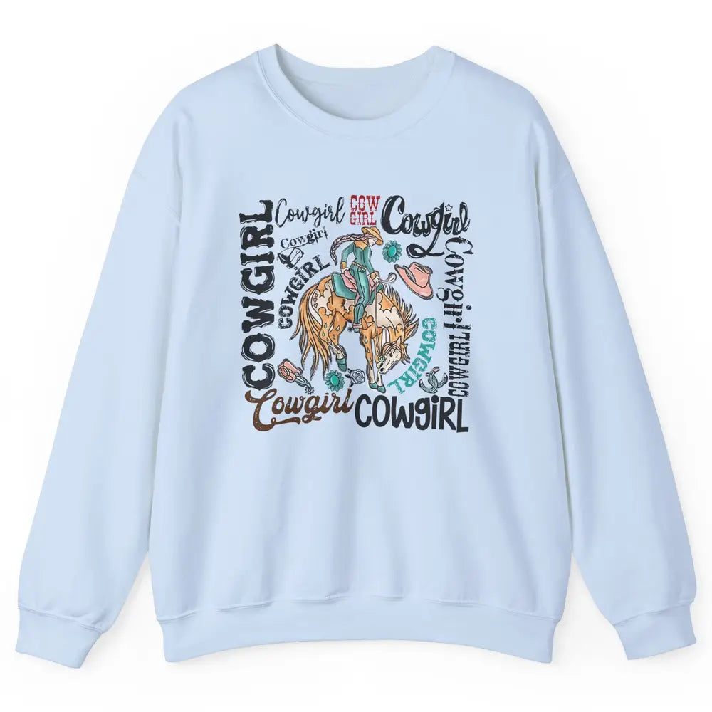 Retro Cowgirl Rodeo Wild Western Country Cowboy Hat Unisex Crewneck Sweatshirt