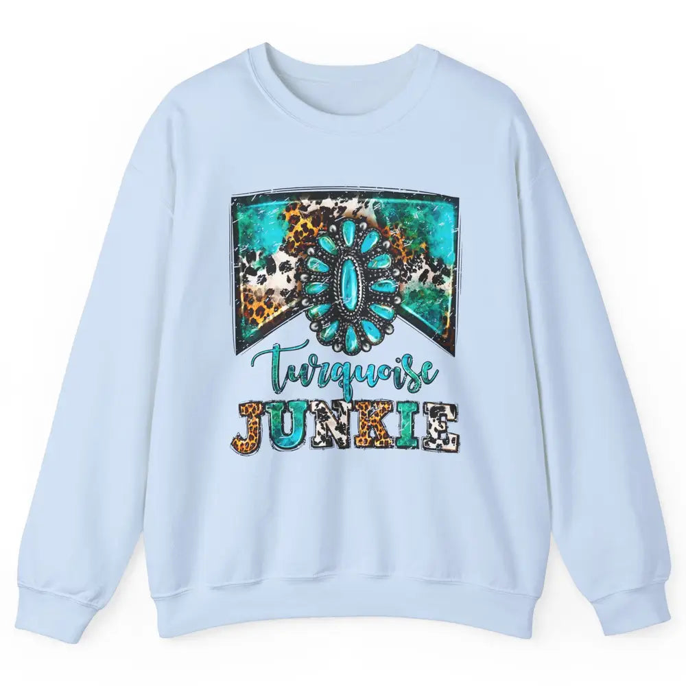 Retro Leopard Turquoise Junkie Gemstone Western Country Unisex Crewneck Sweatshirt