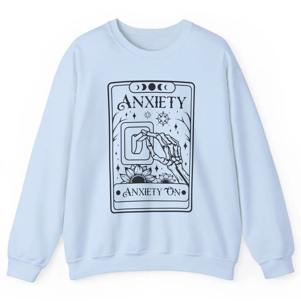 Retro Halloween Skeleton Hand Anxiety On Off Mental Health Unisex Crewneck Sweatshirt