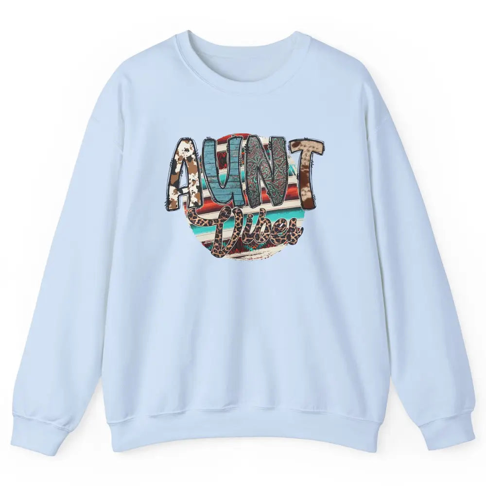 Retro Aunt Vibes Western Aunt Cowhide Leopard Auntie Gift Unisex Crewneck Sweatshirt