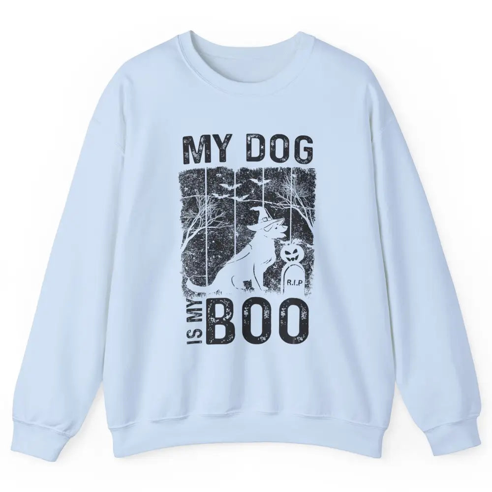 Retro My Dog Is My Boo Ghost Hippie Halloween Spooky Puppy Unisex Crewneck Sweatshirt