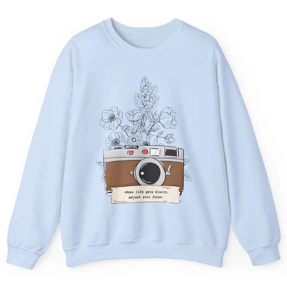 Retro Adjust Your Focus Floral Camera Mental Health Therapy Unisex Crewneck Sweatshirt
