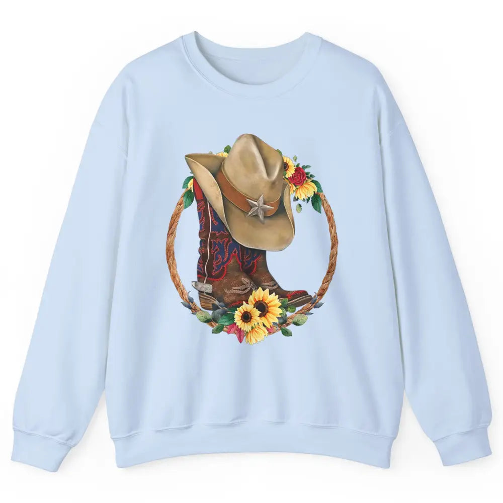 Retro Cowboy Boots Sunflower Let's Go Girls Western Cowgirls Unisex Crewneck Sweatshirt