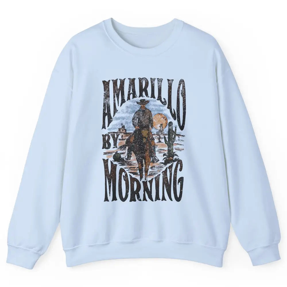 Retro Cowboy Riding Horse Desert Amarillo By Morning Western Unisex Crewneck Sweatshirt