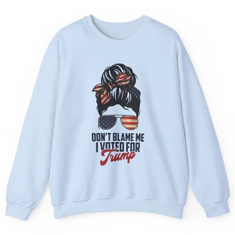 Retro Messy Bun US Flag Glasses I Voted For Trump Republican Unisex Crewneck Sweatshirt