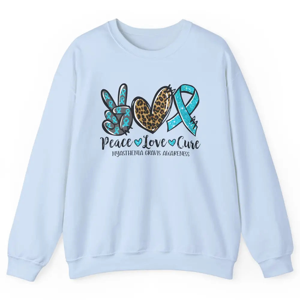 Myasthenia Gravis Awareness Ribbon Peace Love Cure Leopard Unisex Crewneck Sweatshirt