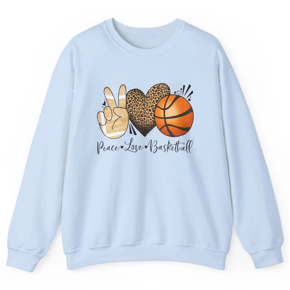 Peace Love Basketball Leopard Heart Basketball Lovers Gift Unisex Crewneck Sweatshirt