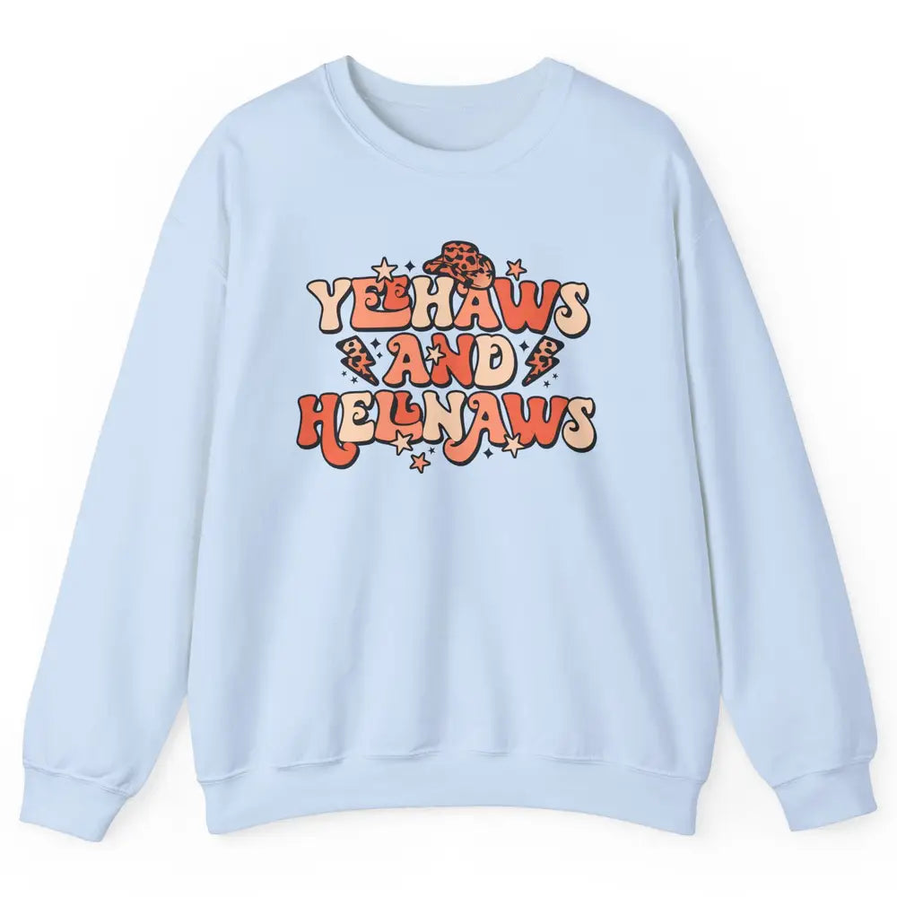Retro Cowboy Leopard Yeehaws And Hell Naws Western Country Unisex Crewneck Sweatshirt