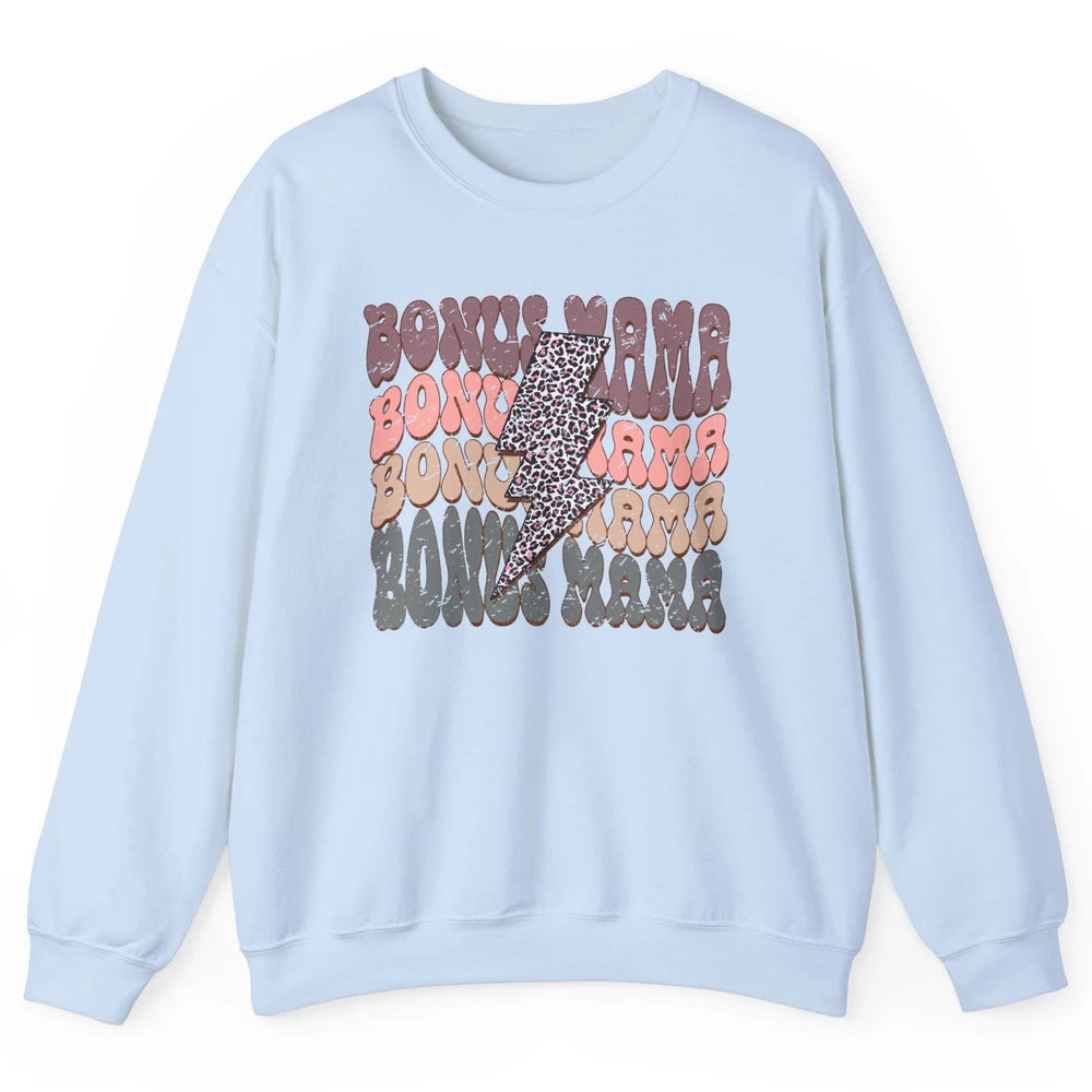 Retro Bonus Mama Leopard Lightning Bolt Western Stepmother Unisex Crewneck Sweatshirt