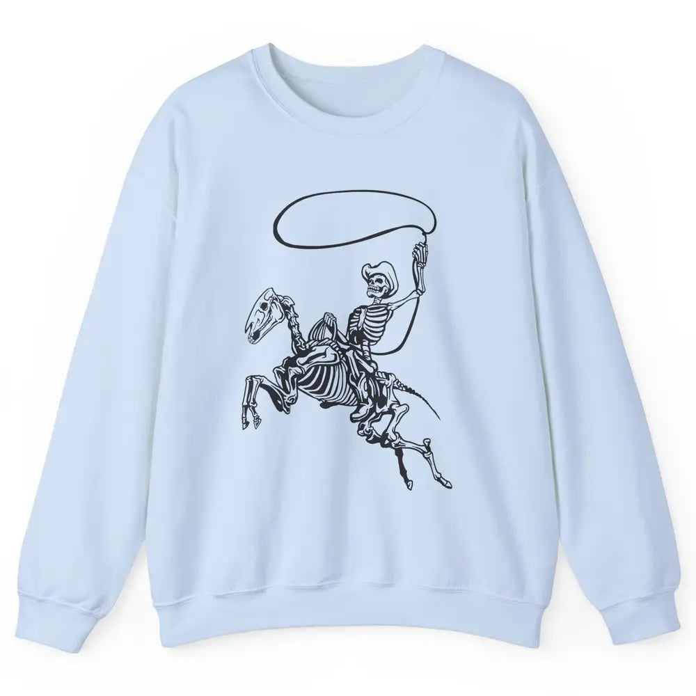 Retro Cowboy Skeleton Lassoing Western Country Horse Lovers Unisex Crewneck Sweatshirt