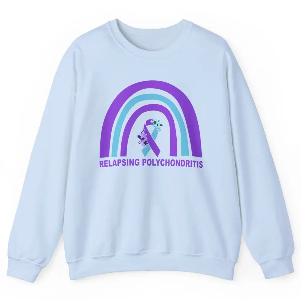 Relapsing Polychondritis Awareness Floral Blue Purple Ribbon Unisex Crewneck Sweatshirt