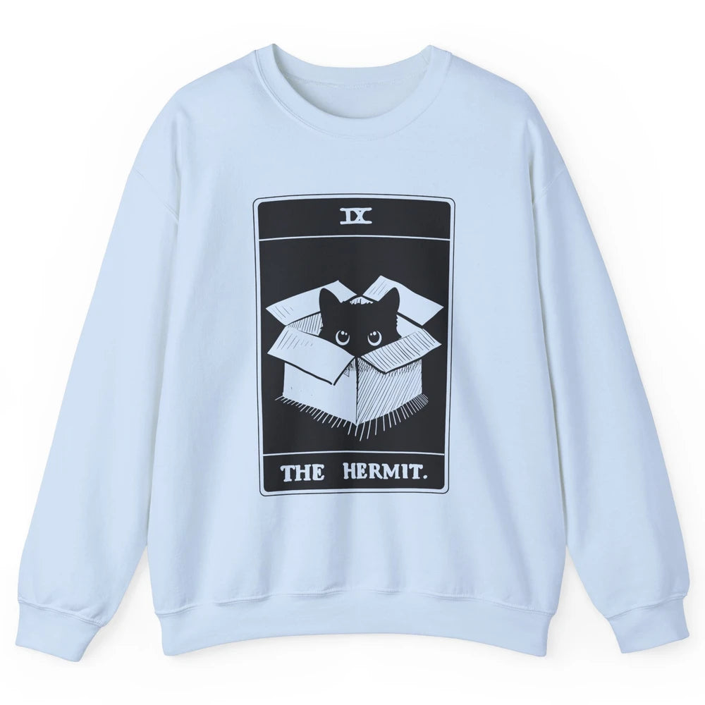Retro Halloween Black Cat The Hermit Tarot Card Witchcraft Unisex Crewneck Sweatshirt