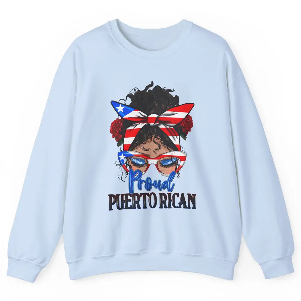 Proud Puerto Rican Girl Messy Bun Hair Puerto Rico Flag Unisex Crewneck Sweatshirt