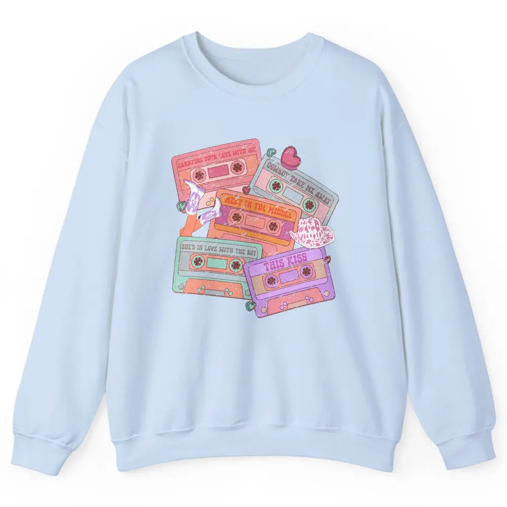 Retro Cowgirl Cassette 90s Western Country Boots Music Boho Unisex Crewneck Sweatshirt