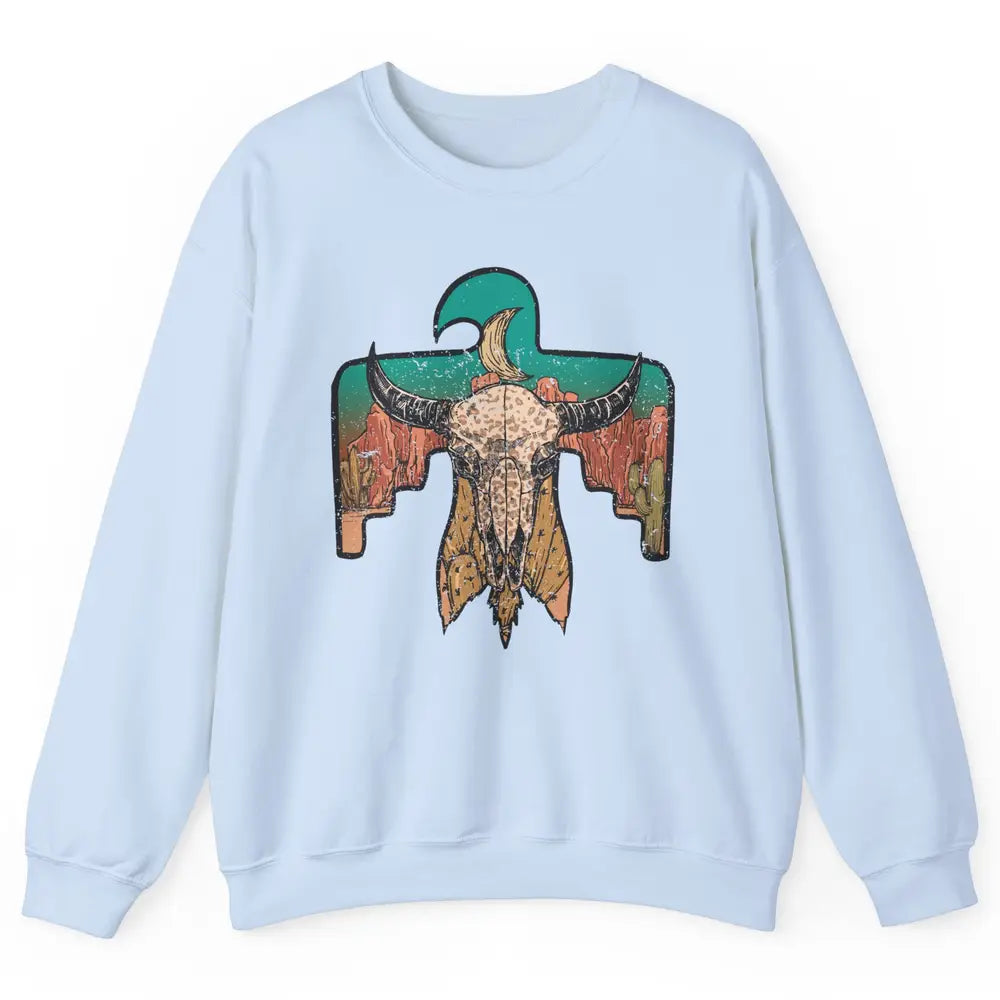 Retro Boho Bull Skull Desert Cactus Eagle Western Country Unisex Crewneck Sweatshirt