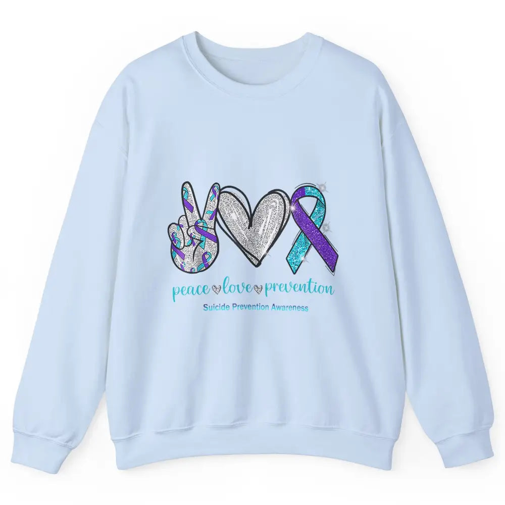 Peace Love Teal Purple Ribbon Suicide Prevention Awareness Unisex Crewneck Sweatshirt