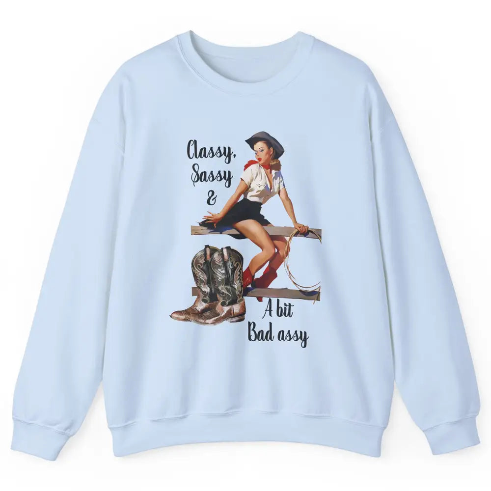 Retro Cowgirl Boots Classy Sassy Western Country Cowboy Gift Unisex Crewneck Sweatshirt