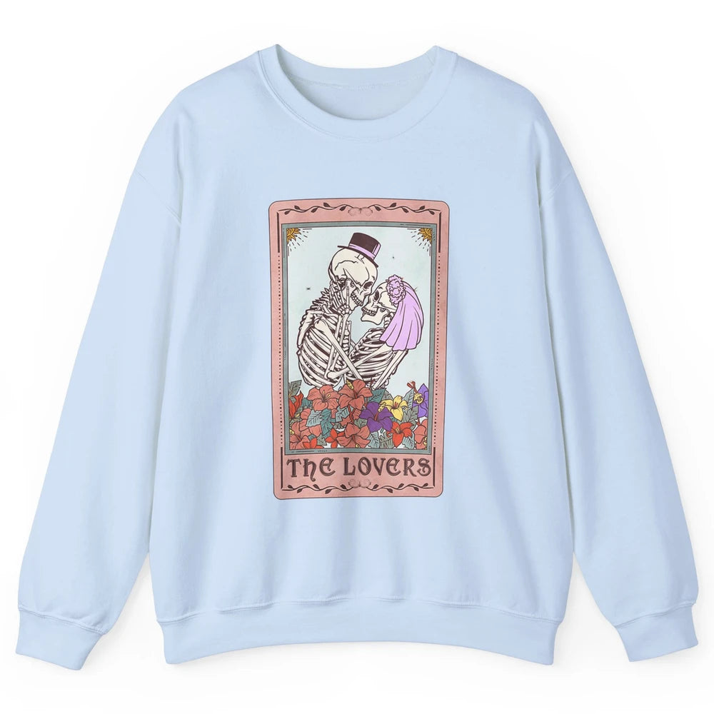 The Lovers Funny Skeleton Couple Tarot Card Vintage Valentine Astrology Goth Skull Lover Floral Heart Unisex Crewneck Sweatshirt