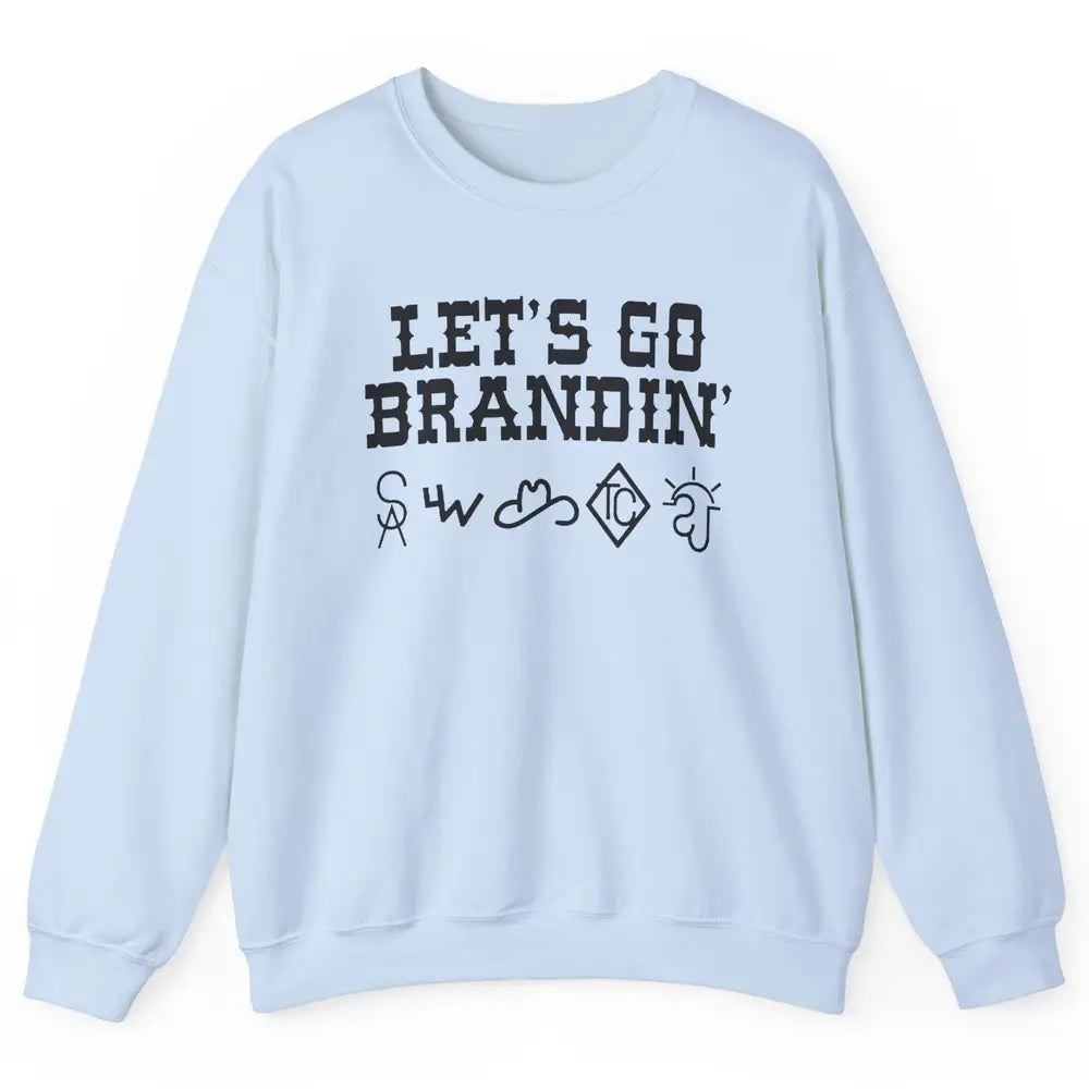 Retro Cowboy Hat Let's Go Brandin' Western Country Symbols Unisex Crewneck Sweatshirt