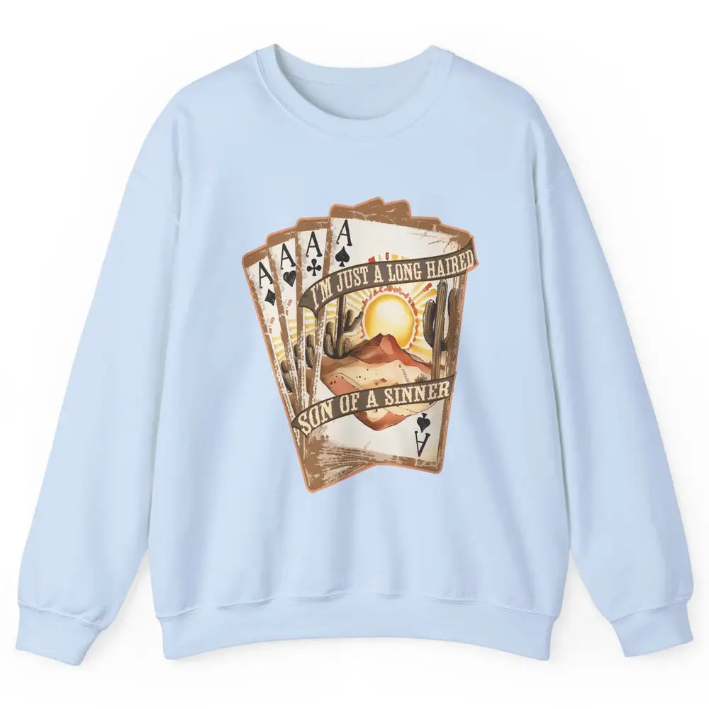 Retro Desert Sunset Long Haired Son Of Sinner Cards Western Unisex Crewneck Sweatshirt