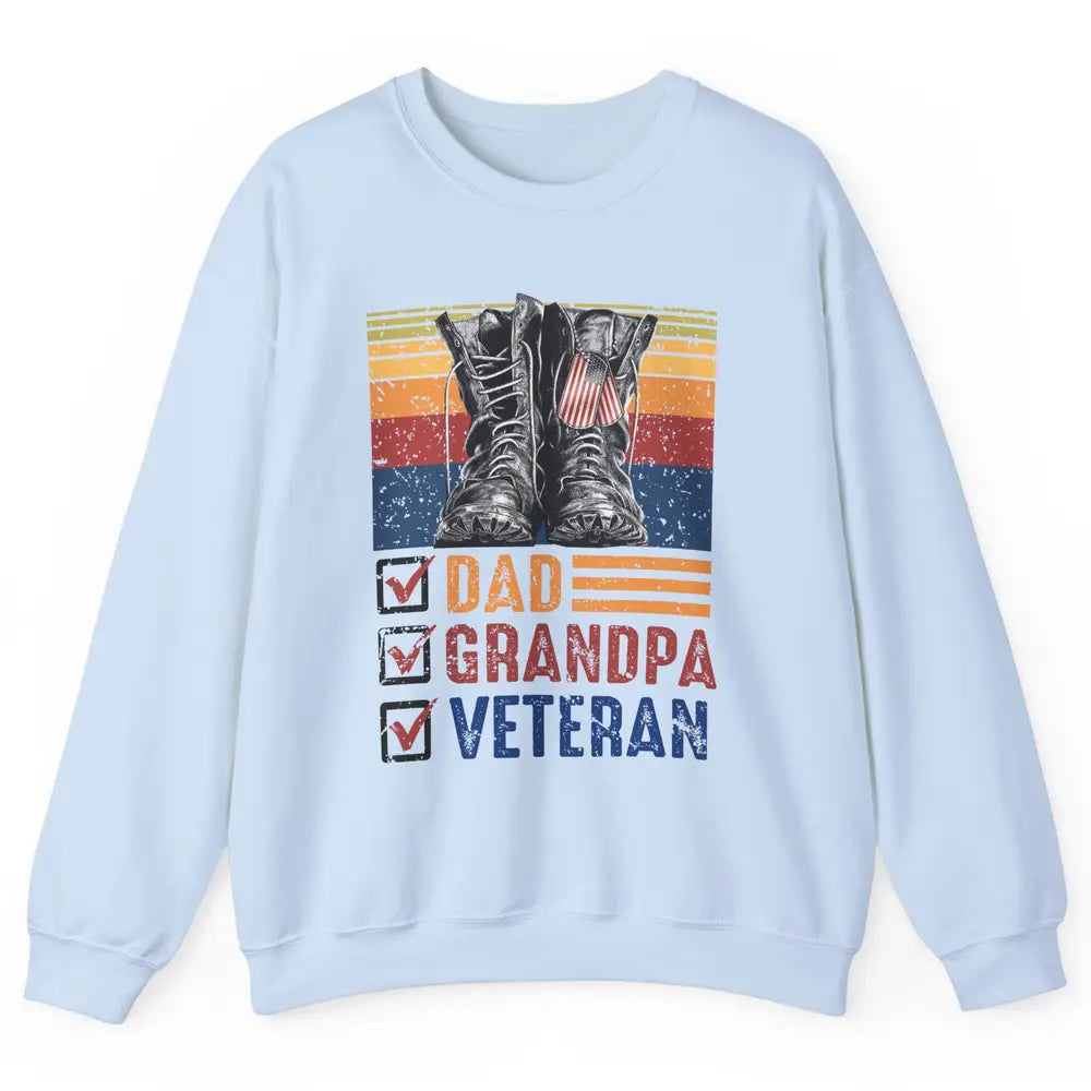 Retro US Flag Combat Boots Dad Grandpa Veteran Day Memorial Unisex Crewneck Sweatshirt