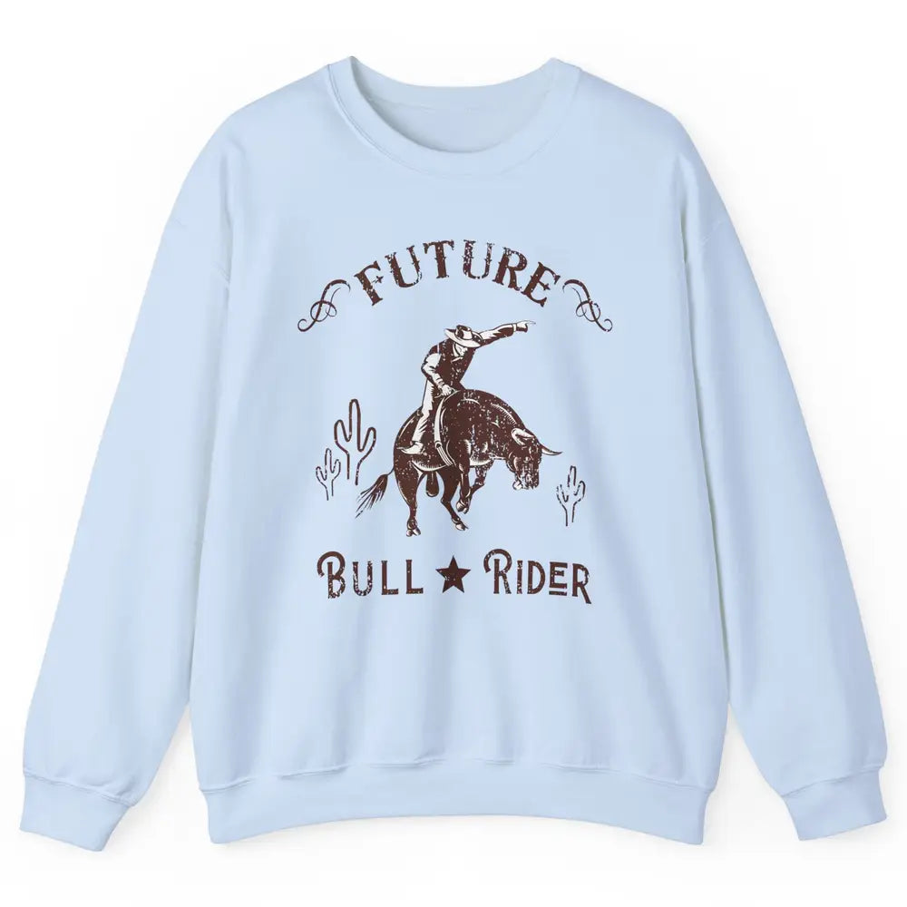 Retro Future Bull Rider Cowboy Western Country Cactus Riding Unisex Crewneck Sweatshirt