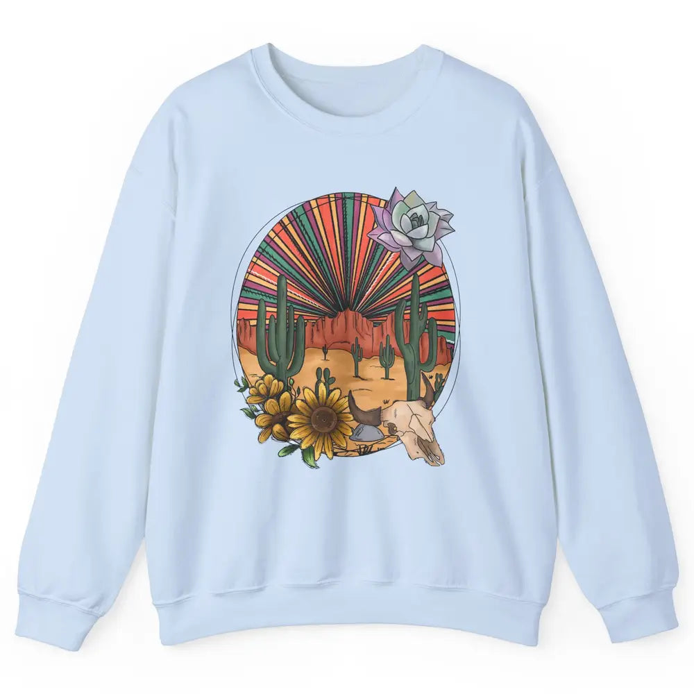 Retro Desert Western Cowboy Boho Skull Cactus Country Cowboy Unisex Crewneck Sweatshirt